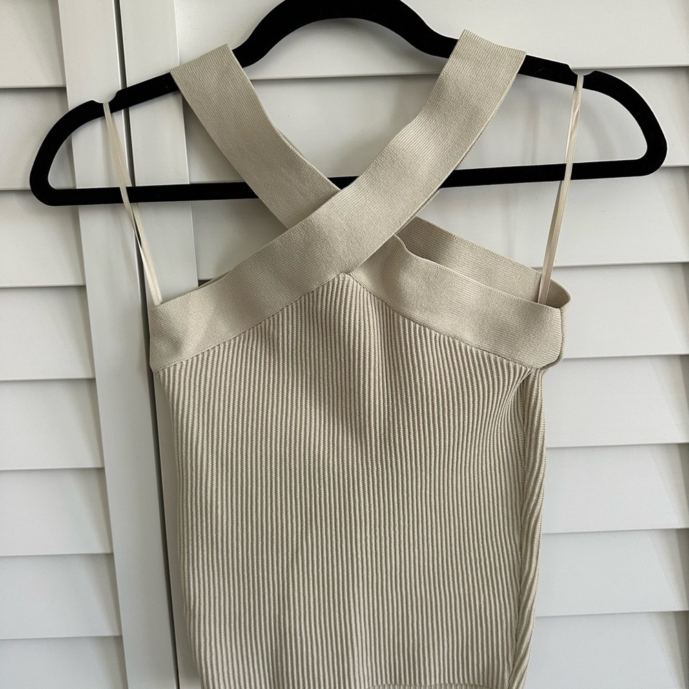 NWT Babaton Cream Ribbed Camisole with Cross-Strap